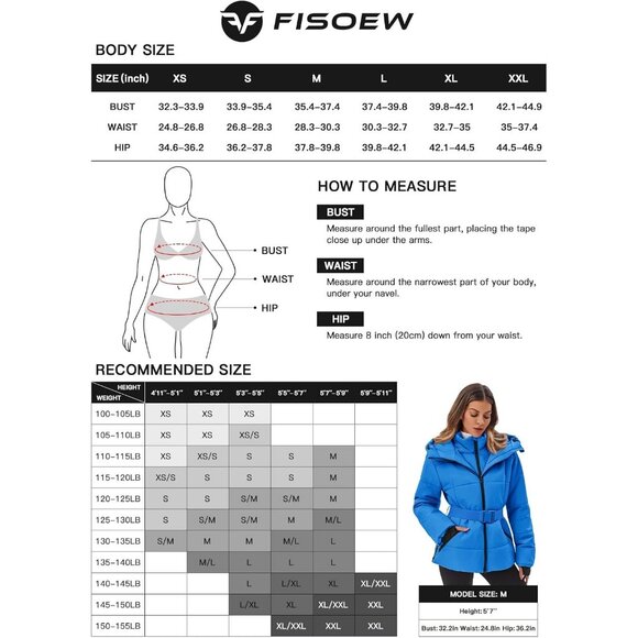 Women's Black Quilted Puffy Ski Jacket Belt Coat Hooded Mountain Winter Snow - Picture 6 of 6